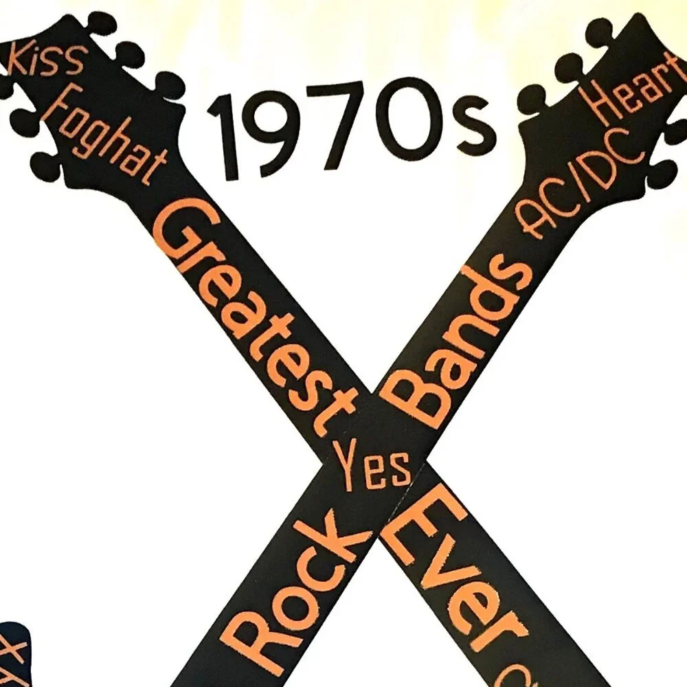 Handmade Pillow Cover, 1970s Rock Bands Guitars Music Room Decor 20 x 20 inches